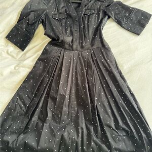 White House Black Market Black and White Polka Dot Long Sleeve Dress